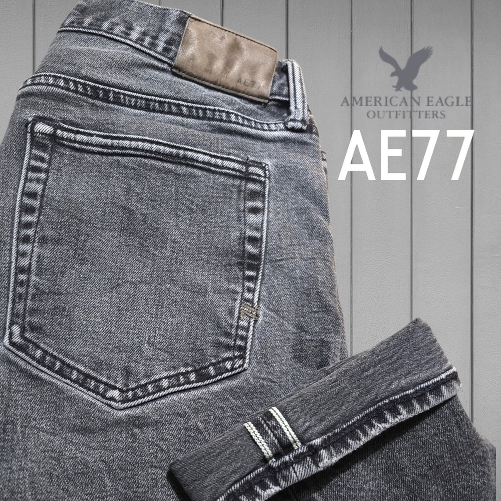 AE77 Mens Organic Cotton Slim Selvedge Button Fly Jeans Fade Black 29x30 (29x28)